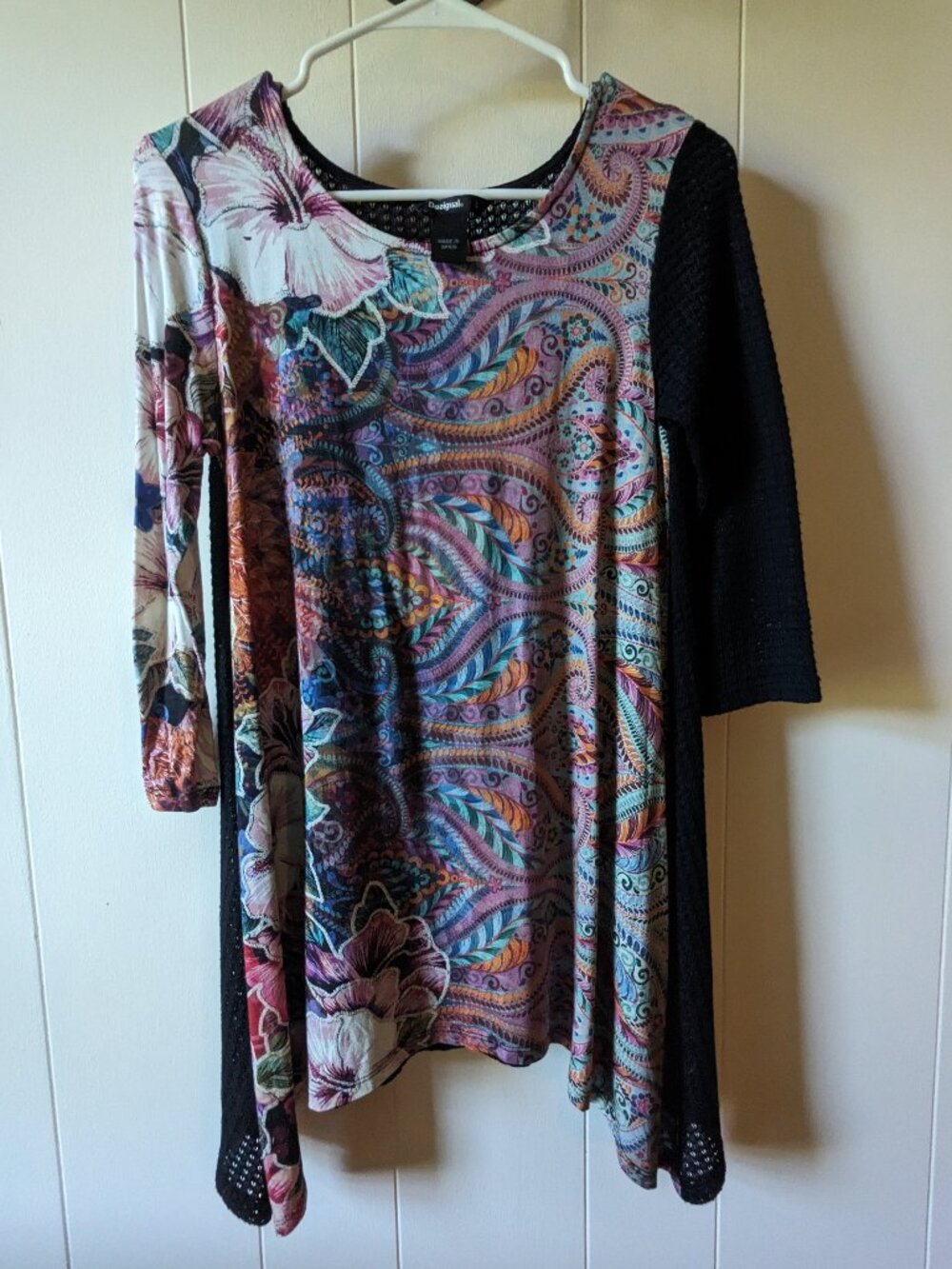 Desigual tunic - floral print front & black crochet back